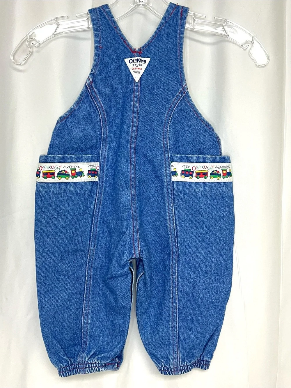 Vintage OshKosh Boys Vestbak Denim Bubble Overalls Trains 18M 90’s